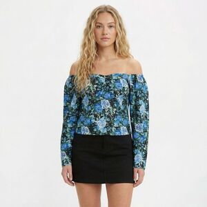 WAYF Floral Off the Shoulder Top Small NWT Blue Rose Puff Sleeve Boho Chic